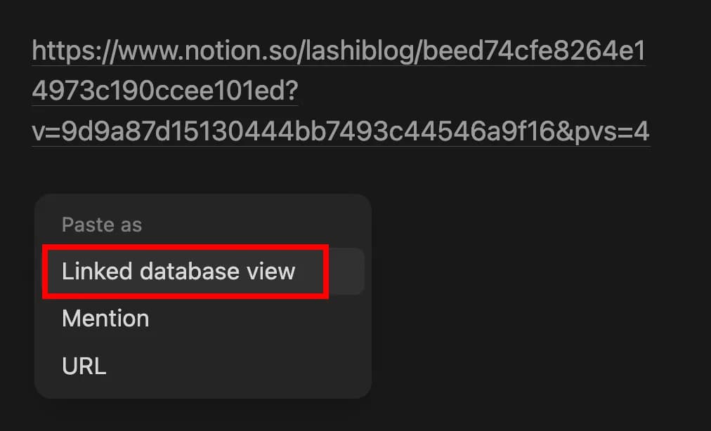 選擇 Linked database view