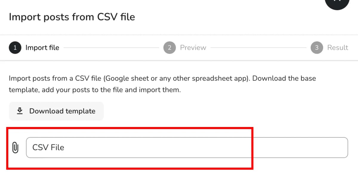 Metricool 選擇 CSV 檔案匯入排程