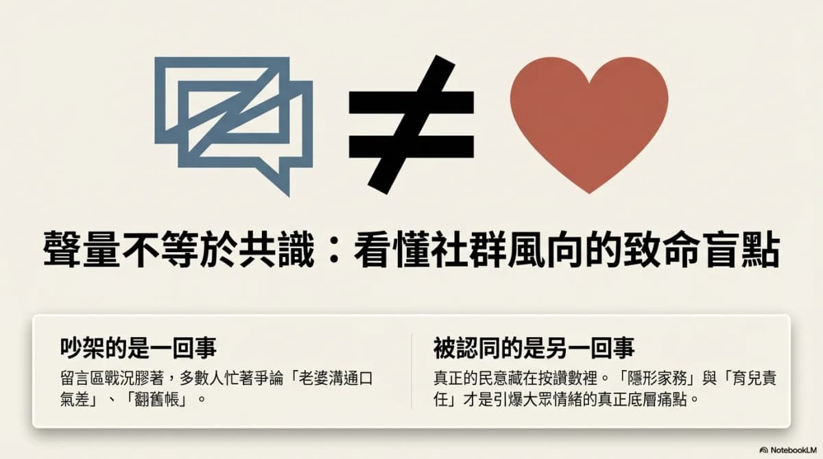 聲量不等於共識的留言風向示意圖