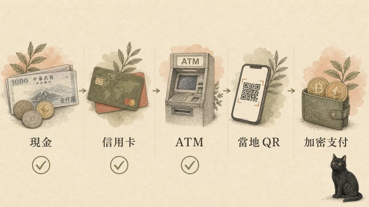 海外支付五層備援組合:現金、信用卡、ATM、當地 QR 與加密支付